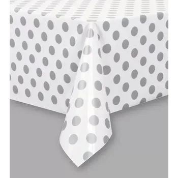 Jednorázový ubrus Plastový ubrus bílý se stříbrnými puntíky 137 x 274 cm