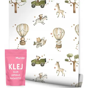 Fototapeta Vliesová tapeta pro děti Divoká ZVÍŘATA Safari Balóny Stromy Příroda