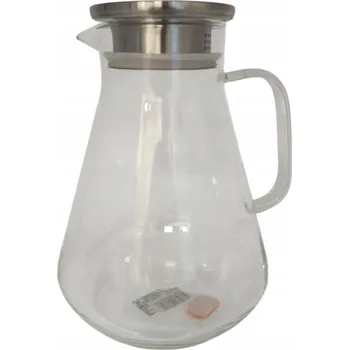 SKLENĚNÝ DŽBÁN S VÍČKEM A SÍTKEM NA VODU, DŽUS, KÁVU, ČAJ 1,9L