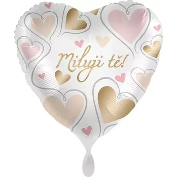 Balónek Foliový balonek Miluji tě CZ Srdce zlatá a růžová 43 cm