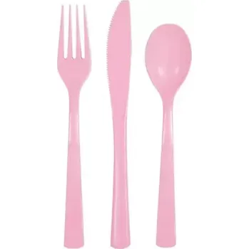 Příbor Plastové příbory světle růžové 18ks