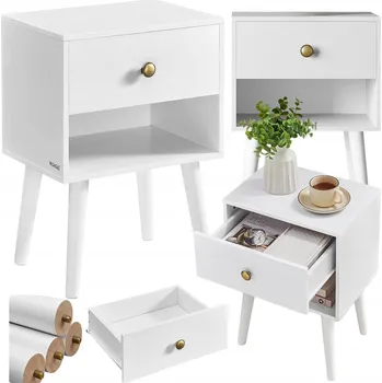 Noční stolek VASAGLE Noční stolek stolek s zásuvkou, polička bílá Songmics