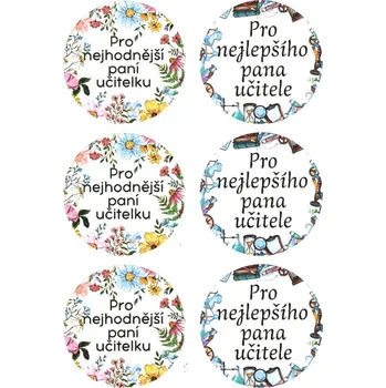 samolepka Samolepky, kulaté, UČITELKA - UČITEL, 4,5 cm, 6ks/arch