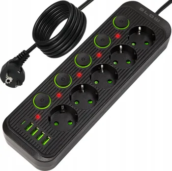 Napájecí kabel Prodlužovací Kabel přívod s vypínačem Blow 5 m, 5 ks, černý