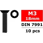 TEAM CORALLY | Ocelový Imbusový šroub s zápustnou hlavou, M3x18mm, 10 ks. C-3002-30-18