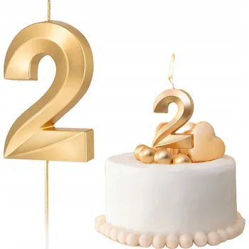 Dortová svíčka SVÍČKA ZLATÁ METALICKÁ ČÍSLICE 2 DVĚ DEKORATIVNÍ SVÍČKY NA DORT