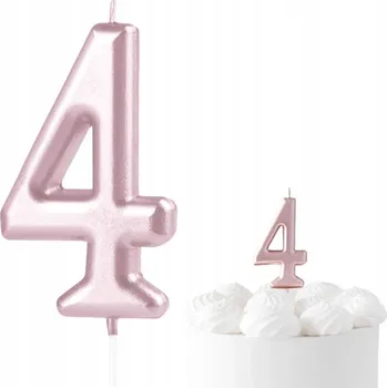Dortová svíčka SVÍČKA ROSE GOLD ČÍSLICE 4 ČTYŘI RŮŽOVÉ SVÍČKY DEKORATIVNÍ NA DORT