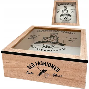 Obraz KRABIČKA NA KOSMETIKU BARBER SKLENĚNÉ POTŘEBY RETRO 25x25 cm