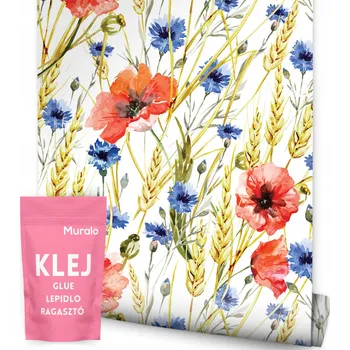 Fototapeta FOTOTAPETA DO JÍDELNY OBÝVACÍHO POKOJE LOUKA KVĚTINY VLČÍ MÁKY CHRPY PŠENICE PŘÍRODA