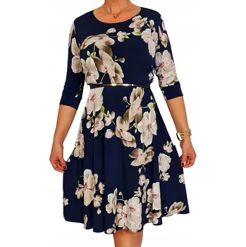 Dámské šaty Šaty s květinovým vzorem, rozšířený střih, podzimní, velikost 42 44 46 48 50 52 54 56