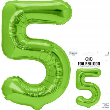 Balónek FÓLIOVÝ BALÓNEK ČÍSLICE PĚT 5 VELKÝ ZELENÝ BALÓNEK NA HELIUM 100cm