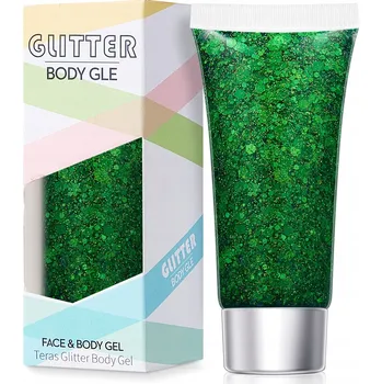 Glitter Třpytky na Obličej a Tělo Gel na Zdobení Obličeje Zelený #4