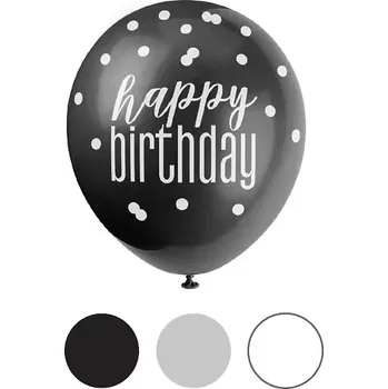 Balónek Latexové balonky "Happy Birthday" černý - 6 ks