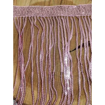 Flitrové třásně / prýmek šíře 15 cm barva pudrová