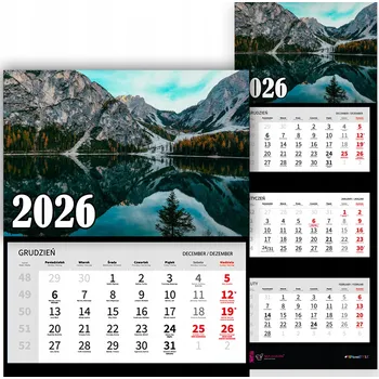 Kalendář Nástěnný KALENDÁŘ trojdílný ROK 2026 | MORSKIE OKO DÁREK RŮZNÉ VZORY