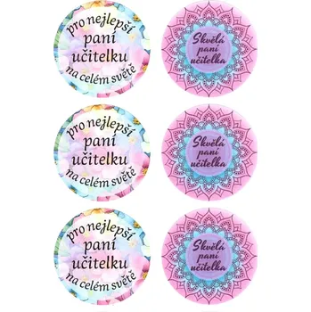 samolepka Samolepky, kulaté, SKVĚLÁ PANÍ UČITELKA 2, 4,5 cm, 6ks/arch