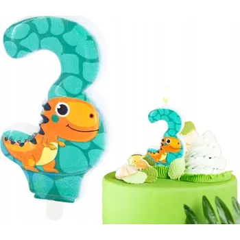 Dortová svíčka SVÍČKA S DINOSAURY ČÍSLICE 3 TŘI DEKORATIVNÍ SVÍČKY S DINOSAURY NA DORT