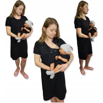 Dámské noční prádlo KOŠILE KE NA KOJENÍ NOČNÍ KRÁTKÝ RUKÁV ROZEPÍNACÍ vel XS ČERNÁ + BODY 62