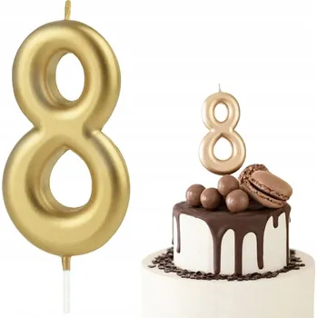Dortová svíčka ZLATÁ SVÍČKA ČÍSLICE 8 OSM ZLATÝCH DEKORATIVNÍCH SVÍČEK NA DORT