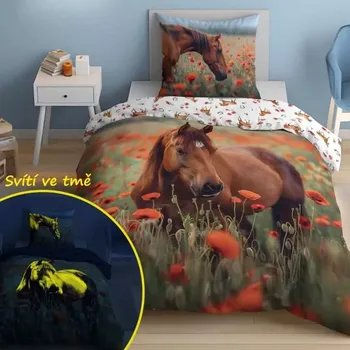 Povlečení Svítící povlečení KŮŇ - VLČÍ MÁKY – oboustranné, 100% bavlna 140×200 / 70×80 cm (NOVINKA 2025)