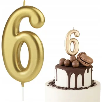 Dortová svíčka SVÍČKA ZLATÁ ČÍSLICE 6 ŠEST ZLATÉ SVÍČKY DEKORATIVNÍ NA DORT