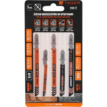 Pilový plátek Sada pilových listů do přímočaré pily Typ: T KOV DŘEVO 5ks TEGER
