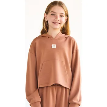 Dívčí mikina Reserved - Krátká mikina s kapucí z viskózy - kávová - 258GX-84X - 258GX-84X-U14