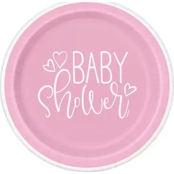 Talíř Papírové talíře Baby Shower růžové - 18 cm
