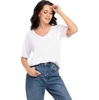 Dámské volné tričko Babell Patty s výstřihem do V bílá velikost M