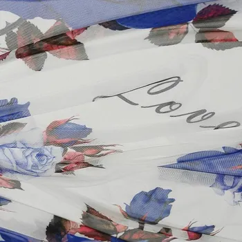 Elastický tyl N5918 LOVE, modré růže, š.145