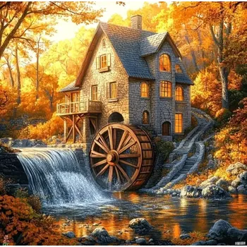 Diamantové malování Diamantové malování - Podzimní mlýn (70 x 70)