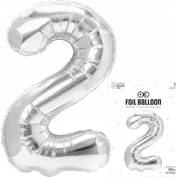 Balónek FÓLIOVÝ BALÓNEK ČÍSLICE 2 DVA VELKÝ STŘÍBRNÝ BALÓNEK NA HELIUM 100cm