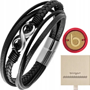 Náramek Pánský náramek kožený ZNAK NEKONEČNOSTI PLETENÝ ČERNÝ