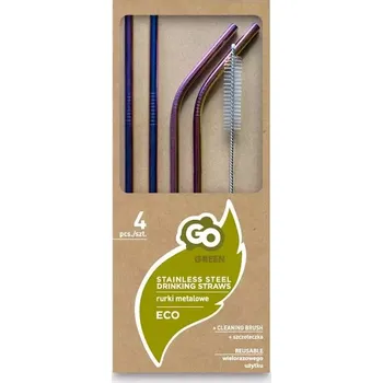 Brčka z nerezové oceli, barevná (2 x rovné brčko, 2x zahnuté brčko + čistící kartáček) (Brčka z nerezové oceli, barevná (2 x rovné brčko, 2x zahnuté)