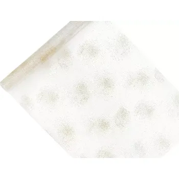 Svatební dekorace Organza potištěná, zlatý potisk tečky 0.48x9m