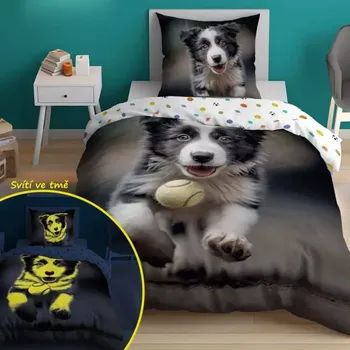Povlečení Svítící povlečení ŠTĚNĚ S MÍČKEM – oboustranné, 100% bavlna 140×200 / 70×80 cm (NOVINKA 2025)