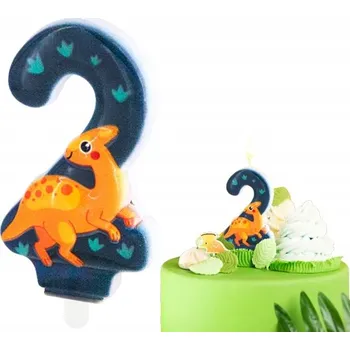 Dortová svíčka SVÍČKA DINOSAUŘI ČÍSLICE 2 DVĚ SVÍČKY DINO DEKORATIVNÍ NA DORT