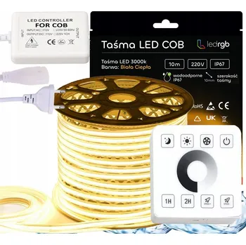 LED páska SADA LED COB pásek 230V 10m 3000K TEPLÁ BÍLÁ NAPÁJECÍ ZDROJ OVLADAČ DÁLKOVÝ OVLADAČ