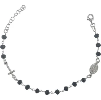 Náramek Stříbrný náramek růženec s onyxy délka náramku 17+3cm