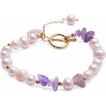 Náramek Náramek z bílých perel s ametystem obvod cca 19 cm