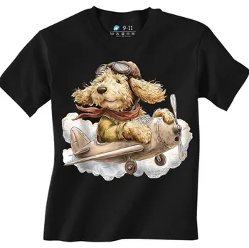 Chlapecké tričko Dětské tričko Psí Pilot v Oblacích Goldendoodle (Velikost: 7-8, Barva: Černá)