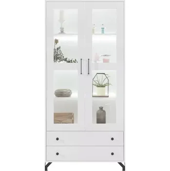 Knihovna Vitrína 90 cm Bergen, bílá+led