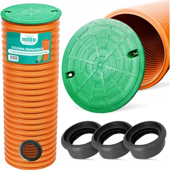 Kanalizační potrubí DRENÁŽNÍ ŠACHTA Drenážní Studna 315 Víko Trubka 1m 3x TĚSNĚNÍ 110