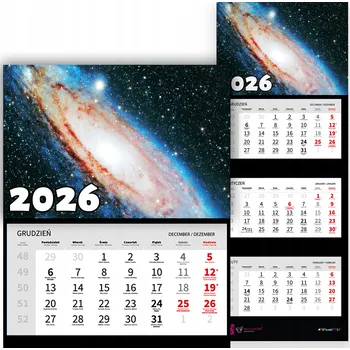 Kalendář TRÍDÍLNÝ KALENDÁŘ 2026 KANCELÁŘSKÝ | STYL KOSMOS HVĚZDY ASTRONAUT VZORY