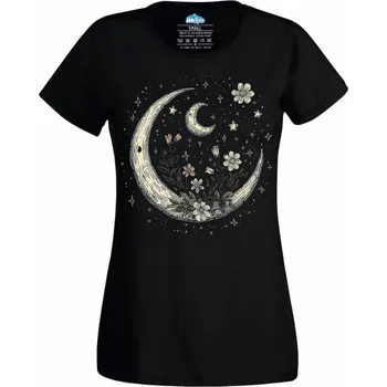 Dámské tričko Měsíční Květiny (Velikost: 4XL, Barva: Černá)