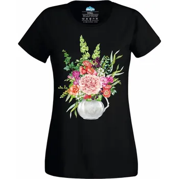 Dámské tričko Zahradní Váza z Květin (Velikost: 4XL, Barva: Černá)