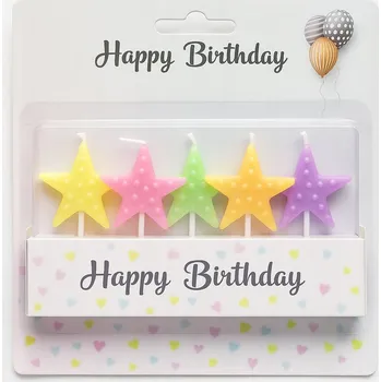 Dortová svíčka Hvězdičky na narozeninový dort – svíčky "Happy Birthday"