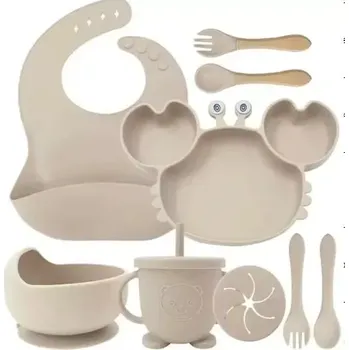 Sada nádobí Jídelní silikonová sada 9-dílná pro děti KRAB béžová (KX4526_5)