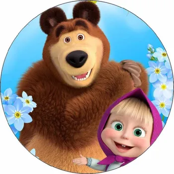 Jedlá dekorace na dort Jedlý papír Máša a medvěd s květy 19,5cm - Pictu Hap