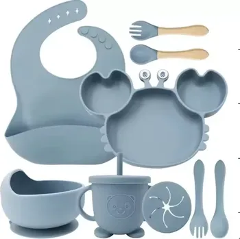 Sada nádobí Jídelní silikonová sada 9-dílná pro děti KRAB modrá (KX4526_4)